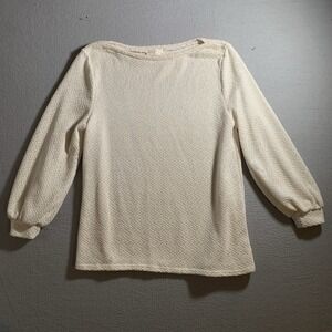 Puff Sleeve Boat Neck Top Cream Sweater Perfect Peach Boutique Size M